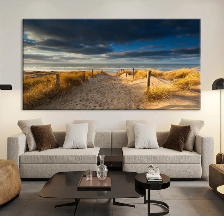 Ocean Beach Dark Clouds Wall Art Canvas Print