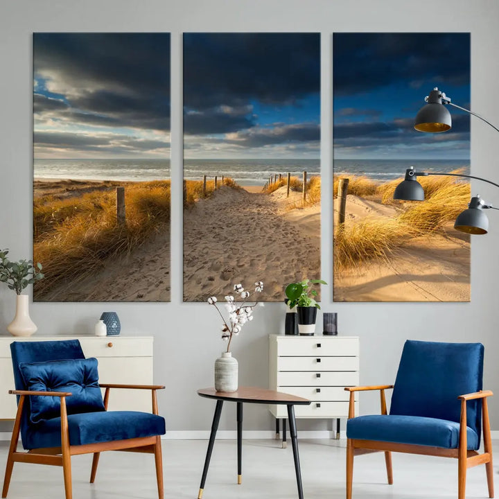 Ocean Beach Dark Clouds Wall Art Canvas Print