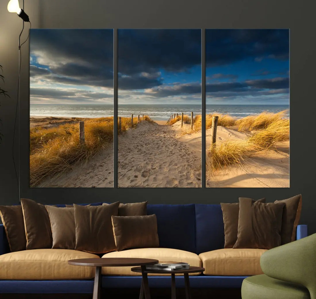 Ocean Beach Dark Clouds Wall Art Canvas Print