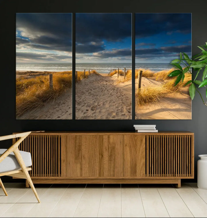 Ocean Beach Dark Clouds Wall Art Canvas Print