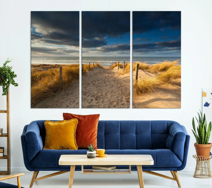 Ocean Beach Dark Clouds Wall Art Canvas Print