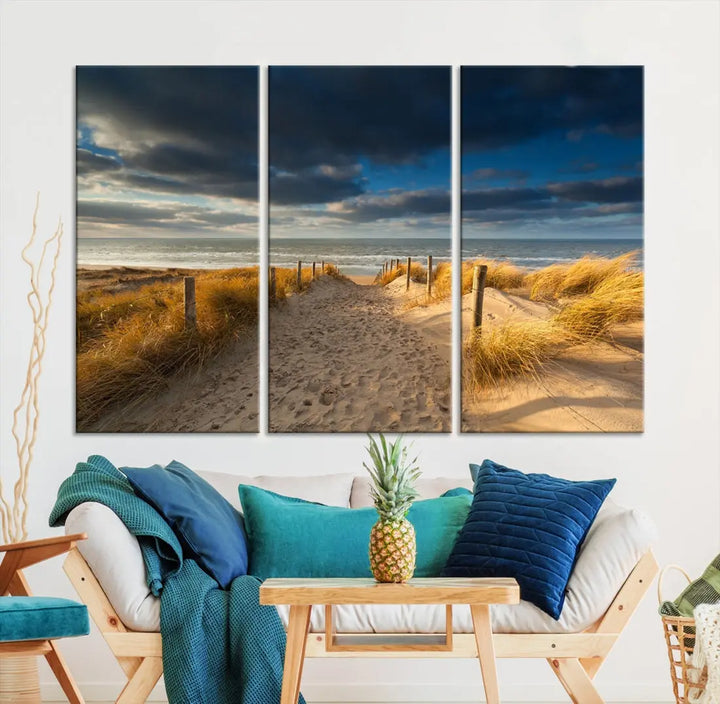 Ocean Beach Dark Clouds Wall Art Canvas Print