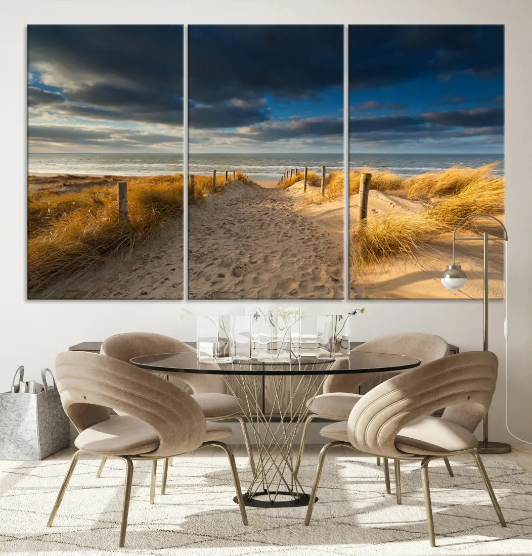 Ocean Beach Dark Clouds Wall Art Canvas Print