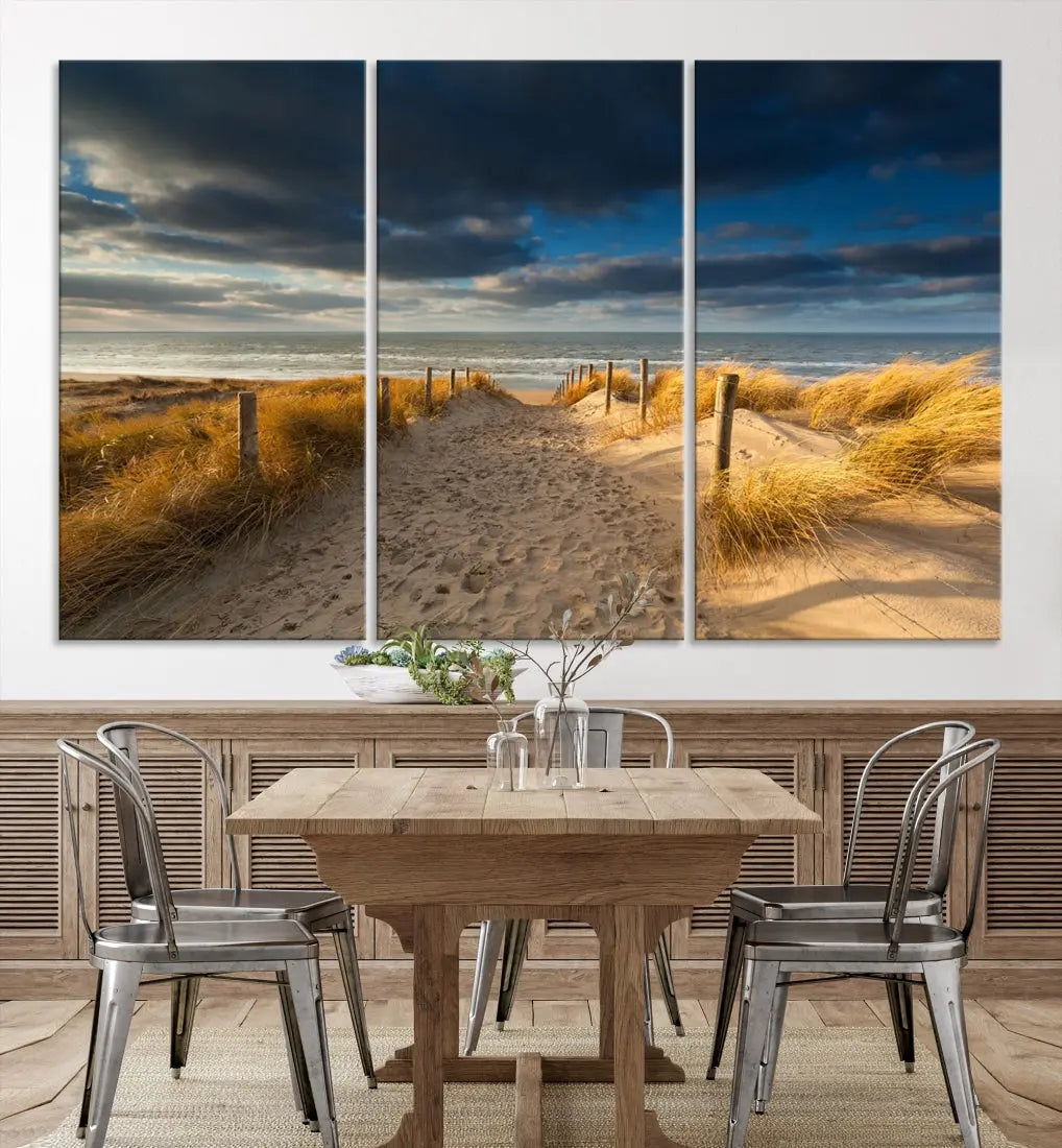 Ocean Beach Dark Clouds Wall Art Canvas Print