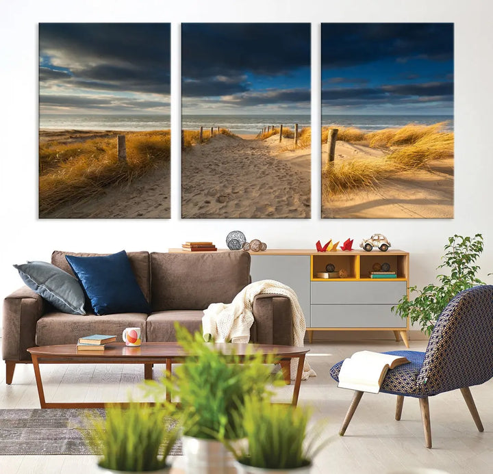 Ocean Beach Dark Clouds Wall Art Canvas Print