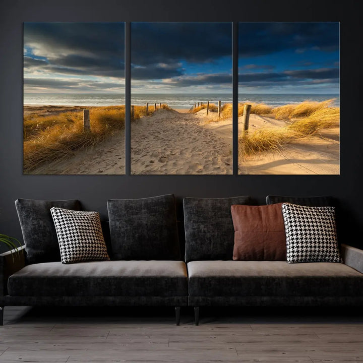 Ocean Beach Dark Clouds Wall Art Canvas Print