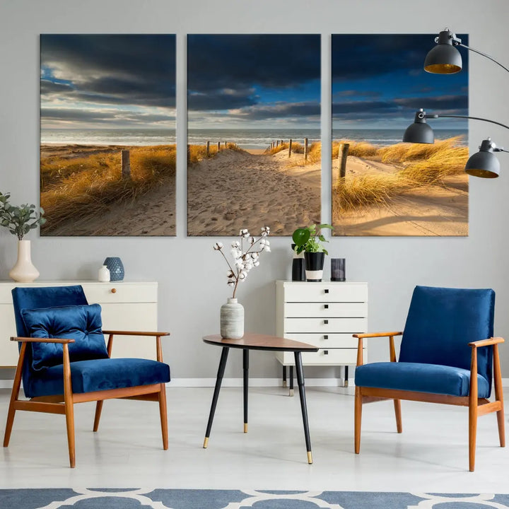 Ocean Beach Dark Clouds Wall Art Canvas Print