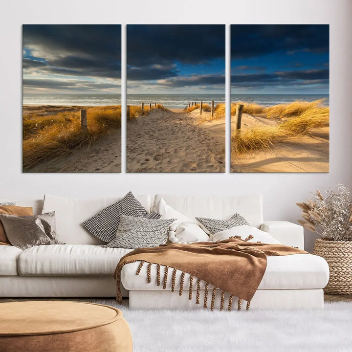 Ocean Beach Dark Clouds Wall Art Canvas Print