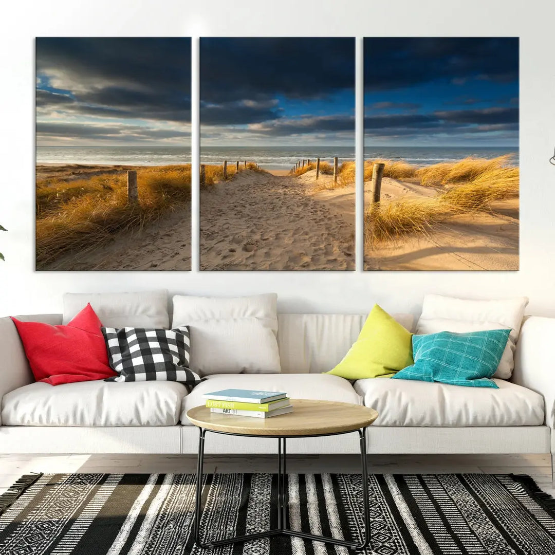 Ocean Beach Dark Clouds Wall Art Canvas Print