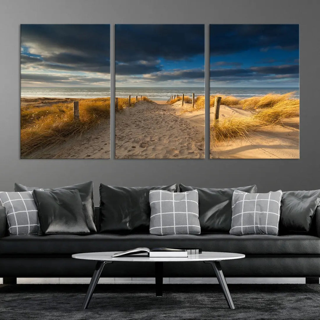 Ocean Beach Dark Clouds Wall Art Canvas Print