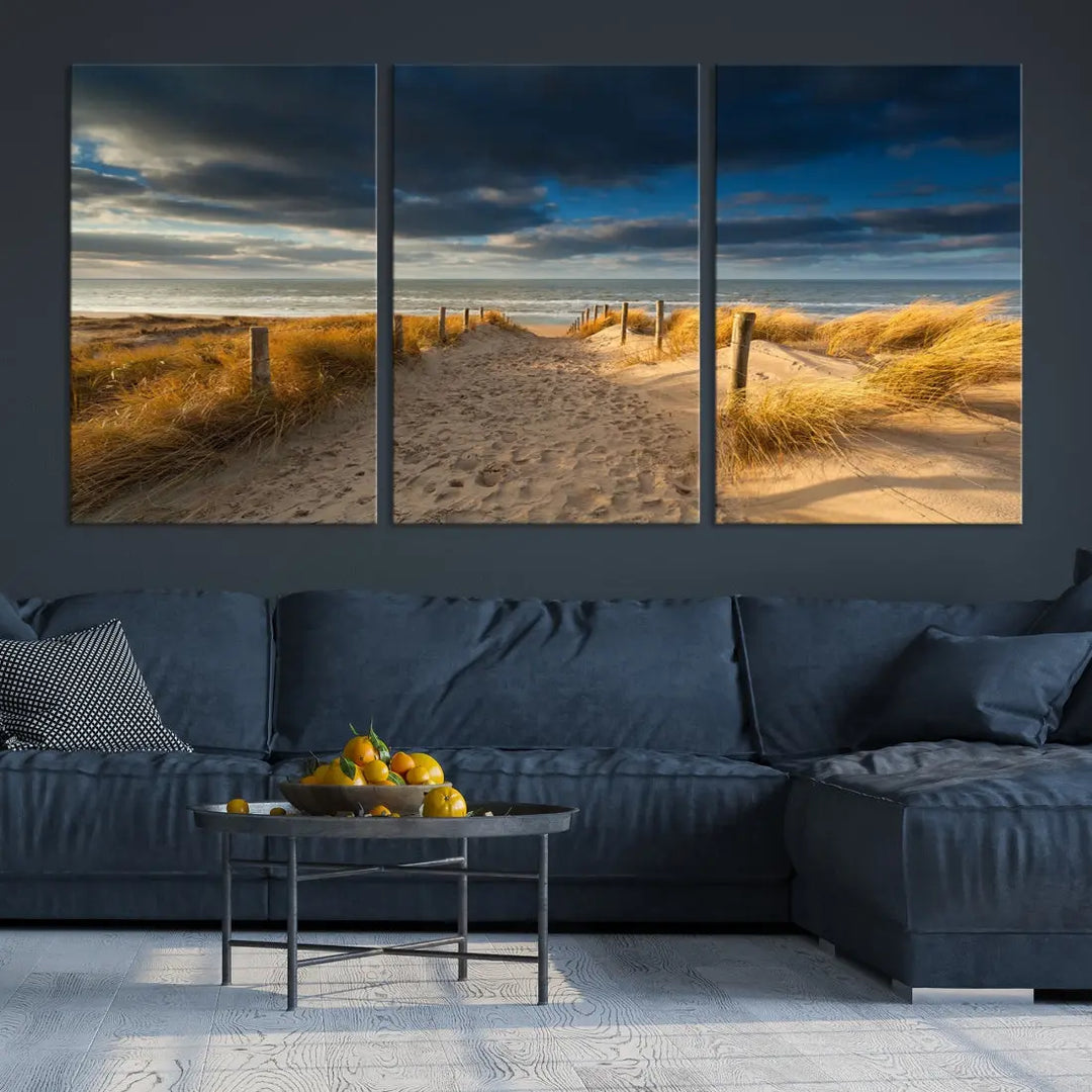 Ocean Beach Dark Clouds Wall Art Canvas Print