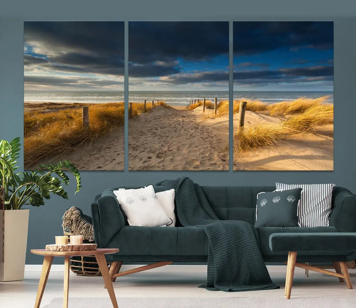 Ocean Beach Dark Clouds Wall Art Canvas Print