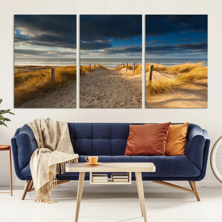 Ocean Beach Dark Clouds Wall Art Canvas Print