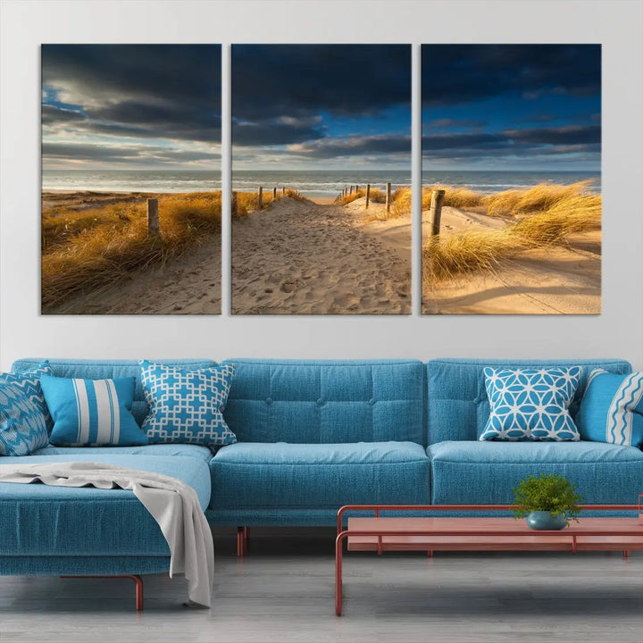 Ocean Beach Dark Clouds Wall Art Canvas Print