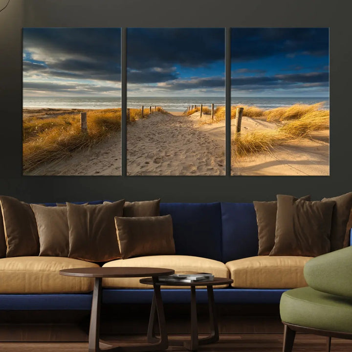 Ocean Beach Dark Clouds Wall Art Canvas Print