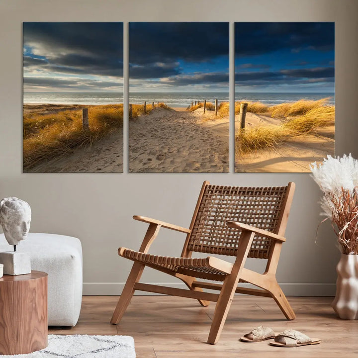 Ocean Beach Dark Clouds Wall Art Canvas Print