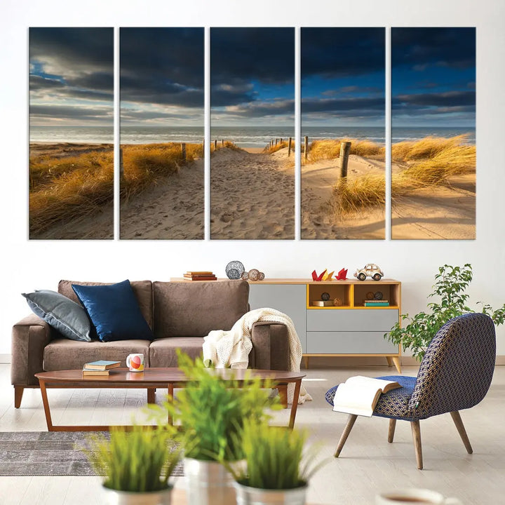 Ocean Beach Dark Clouds Wall Art Canvas Print