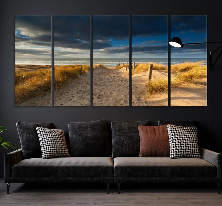 Ocean Beach Dark Clouds Wall Art Canvas Print