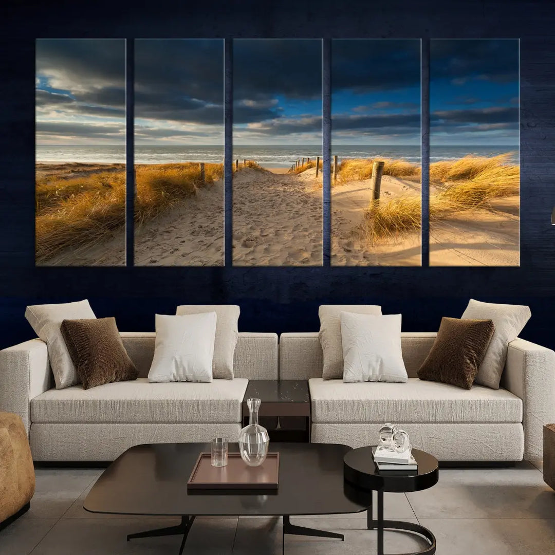 Ocean Beach Dark Clouds Wall Art Canvas Print