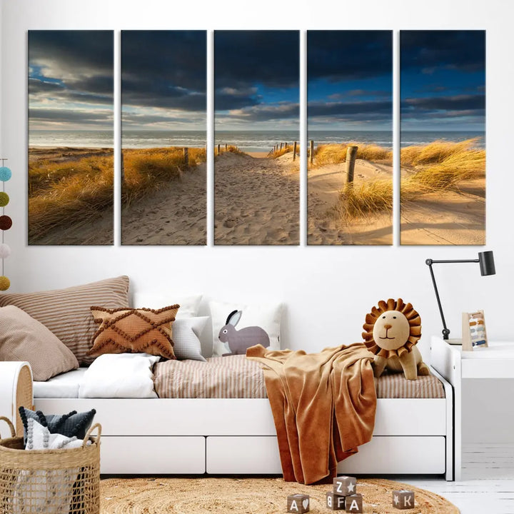 Ocean Beach Dark Clouds Wall Art Canvas Print