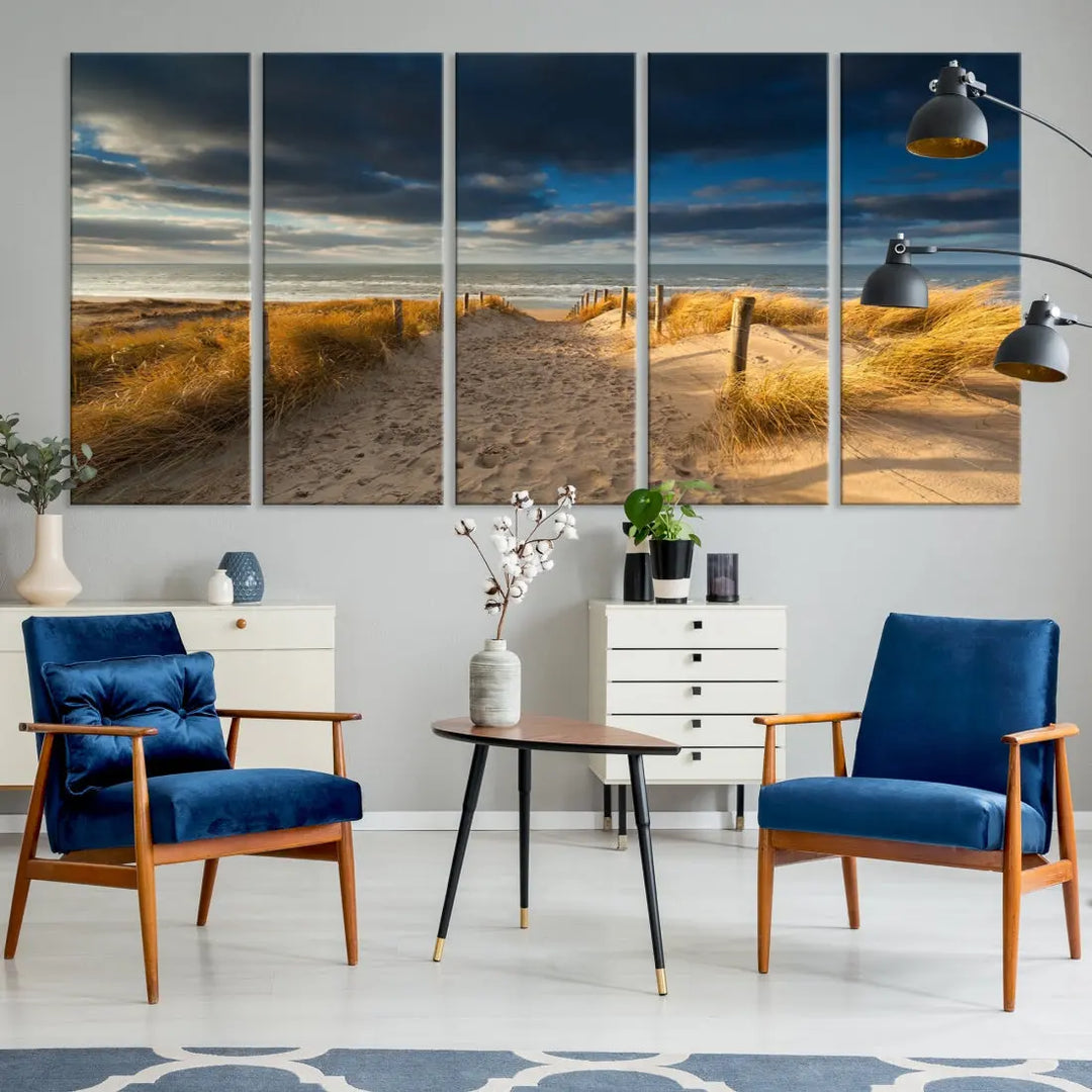 Ocean Beach Dark Clouds Wall Art Canvas Print