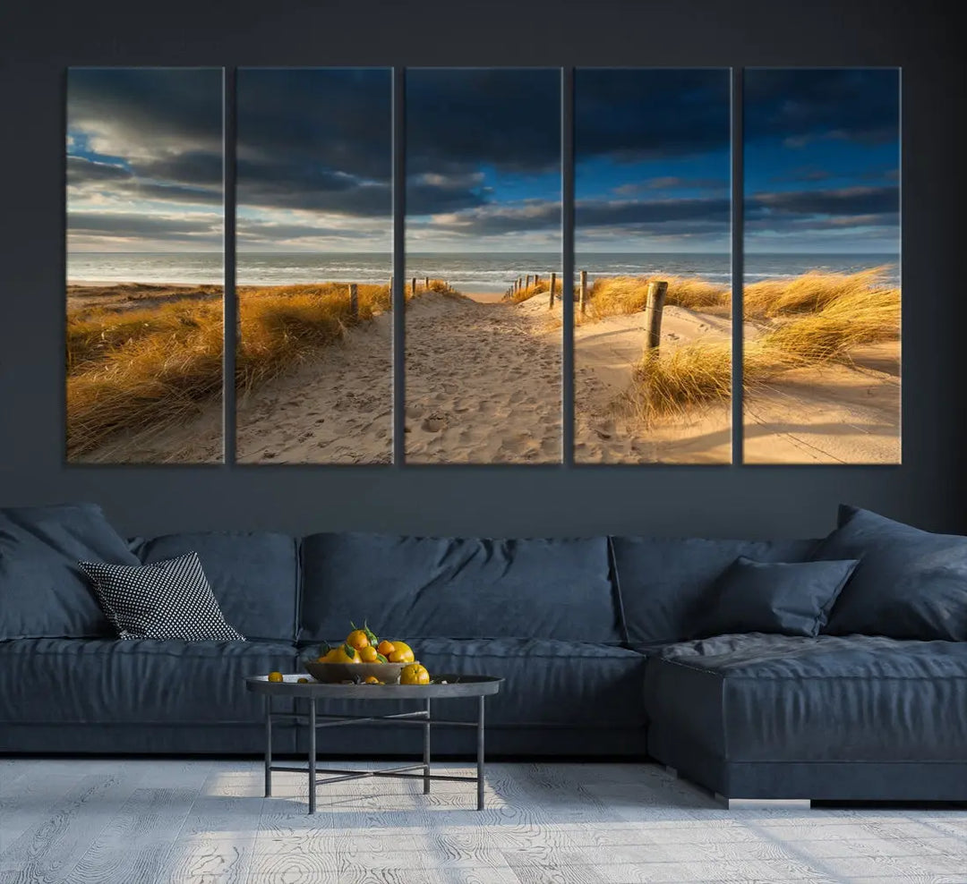 Ocean Beach Dark Clouds Wall Art Canvas Print