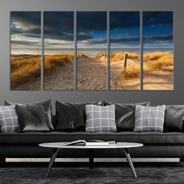 Ocean Beach Dark Clouds Wall Art Canvas Print