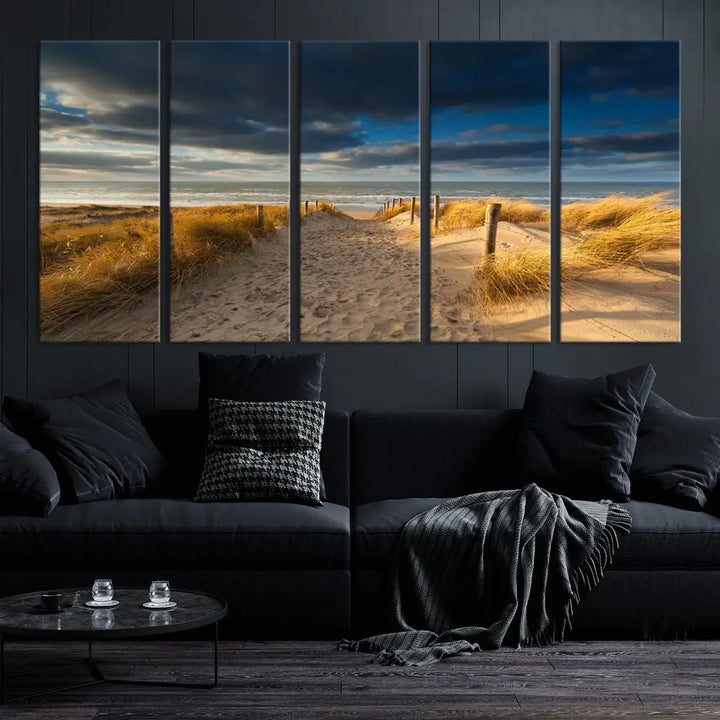 Ocean Beach Dark Clouds Wall Art Canvas Print