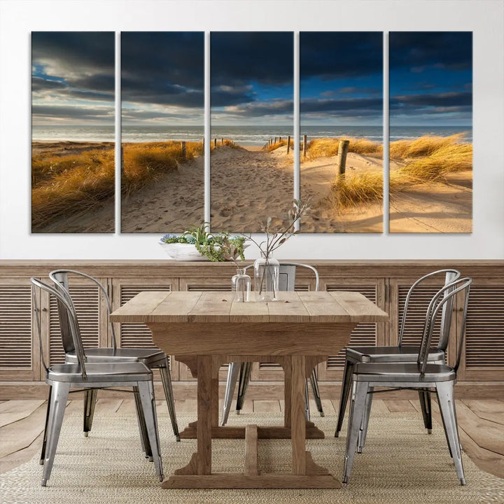 Ocean Beach Dark Clouds Wall Art Canvas Print