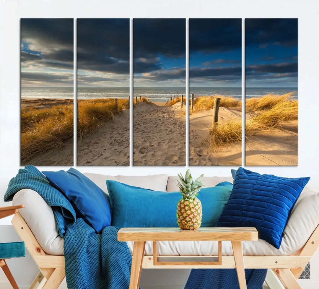 Ocean Beach Dark Clouds Wall Art Canvas Print