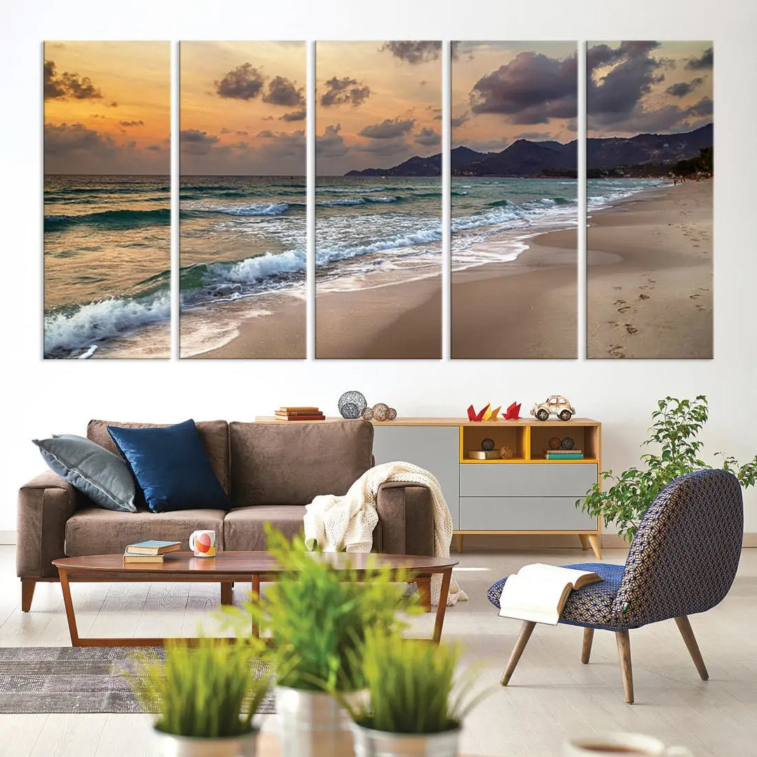 Ocean Beach Wall Art Canvas Print Sunset Artwork Print Coastal Wall Art