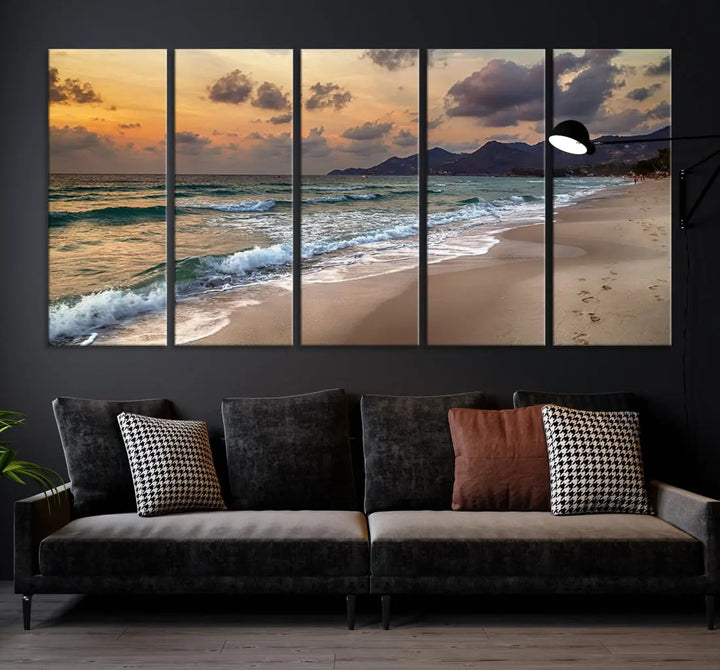 Ocean Beach Wall Art Canvas Print Sunset Artwork Print Coastal Wall Art