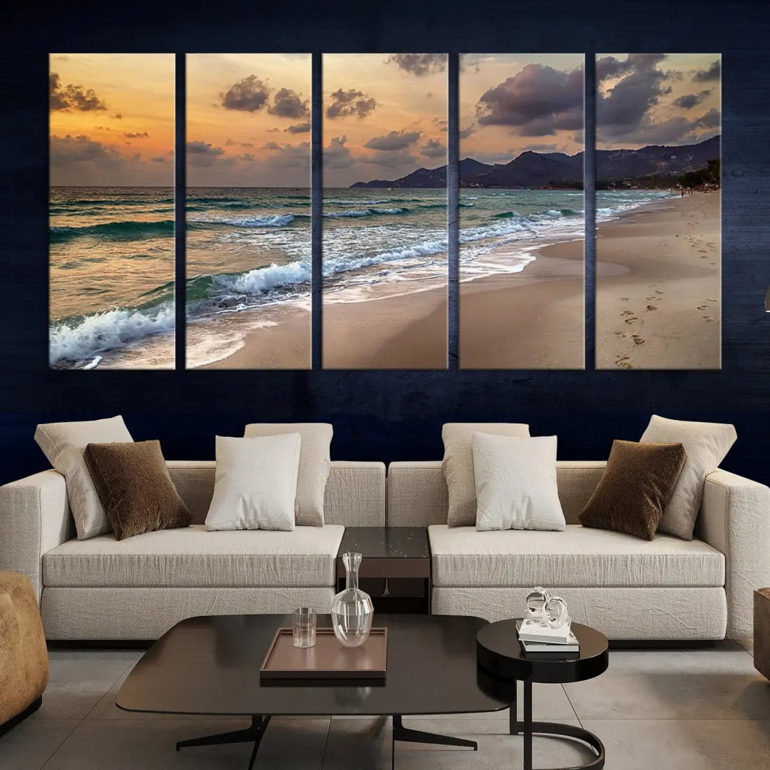 Ocean Beach Wall Art Canvas Print Sunset Artwork Print Coastal Wall Art