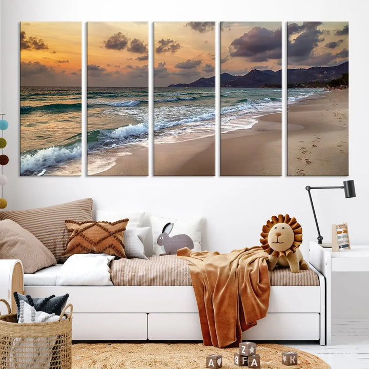 Ocean Beach Wall Art Canvas Print Sunset Artwork Print Coastal Wall Art