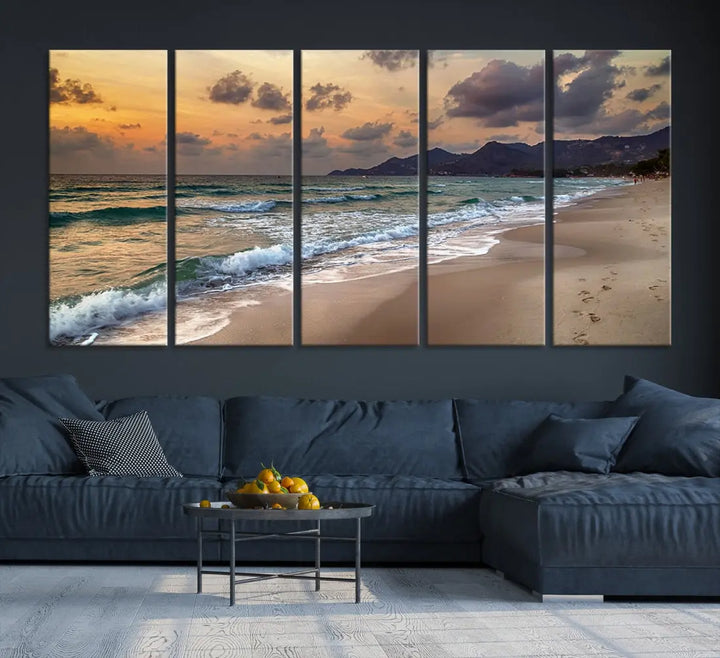 Ocean Beach Wall Art Canvas Print Sunset Artwork Print Coastal Wall Art