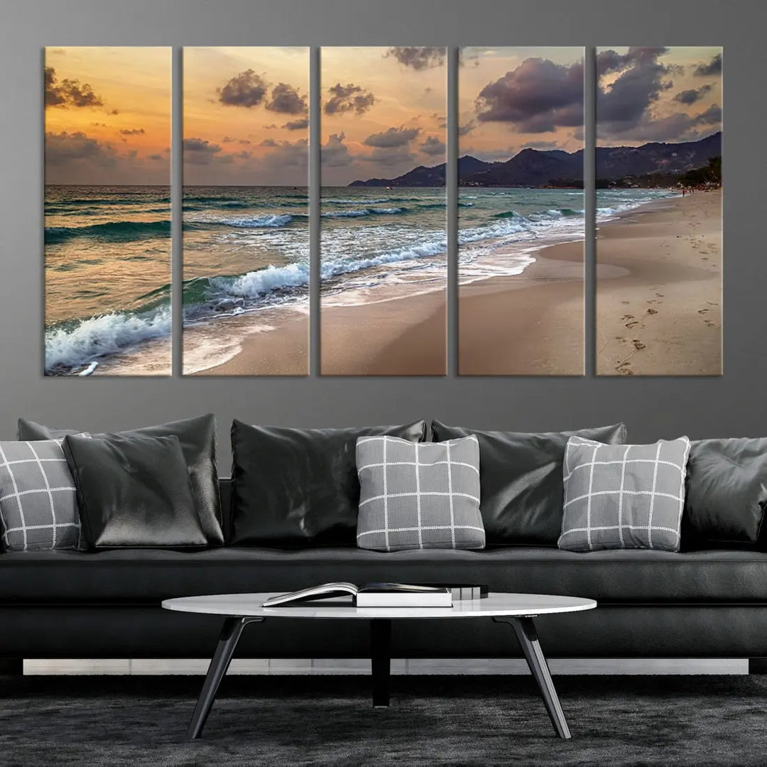 Ocean Beach Wall Art Canvas Print Sunset Artwork Print Coastal Wall Art