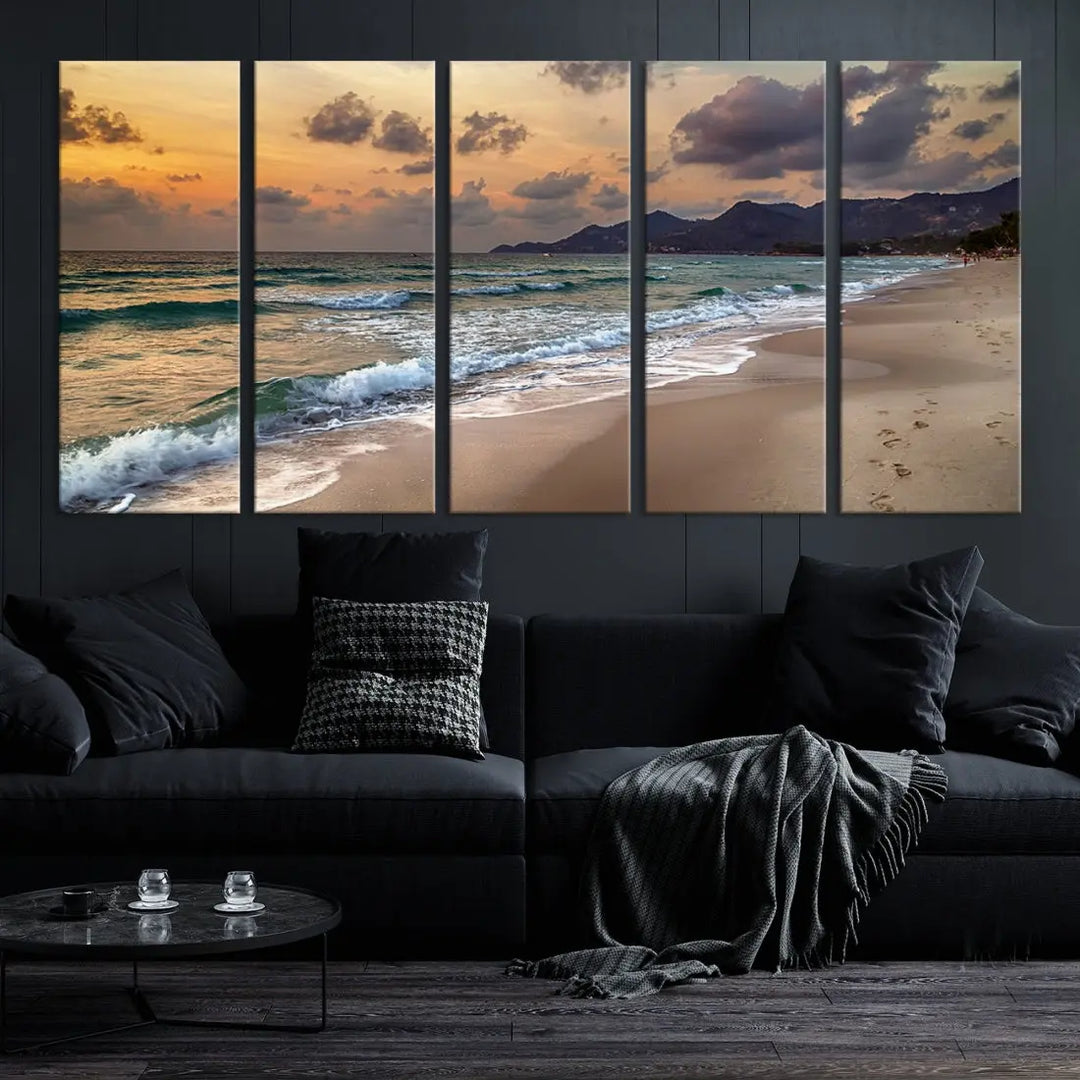 Ocean Beach Wall Art Canvas Print Sunset Artwork Print Coastal Wall Art