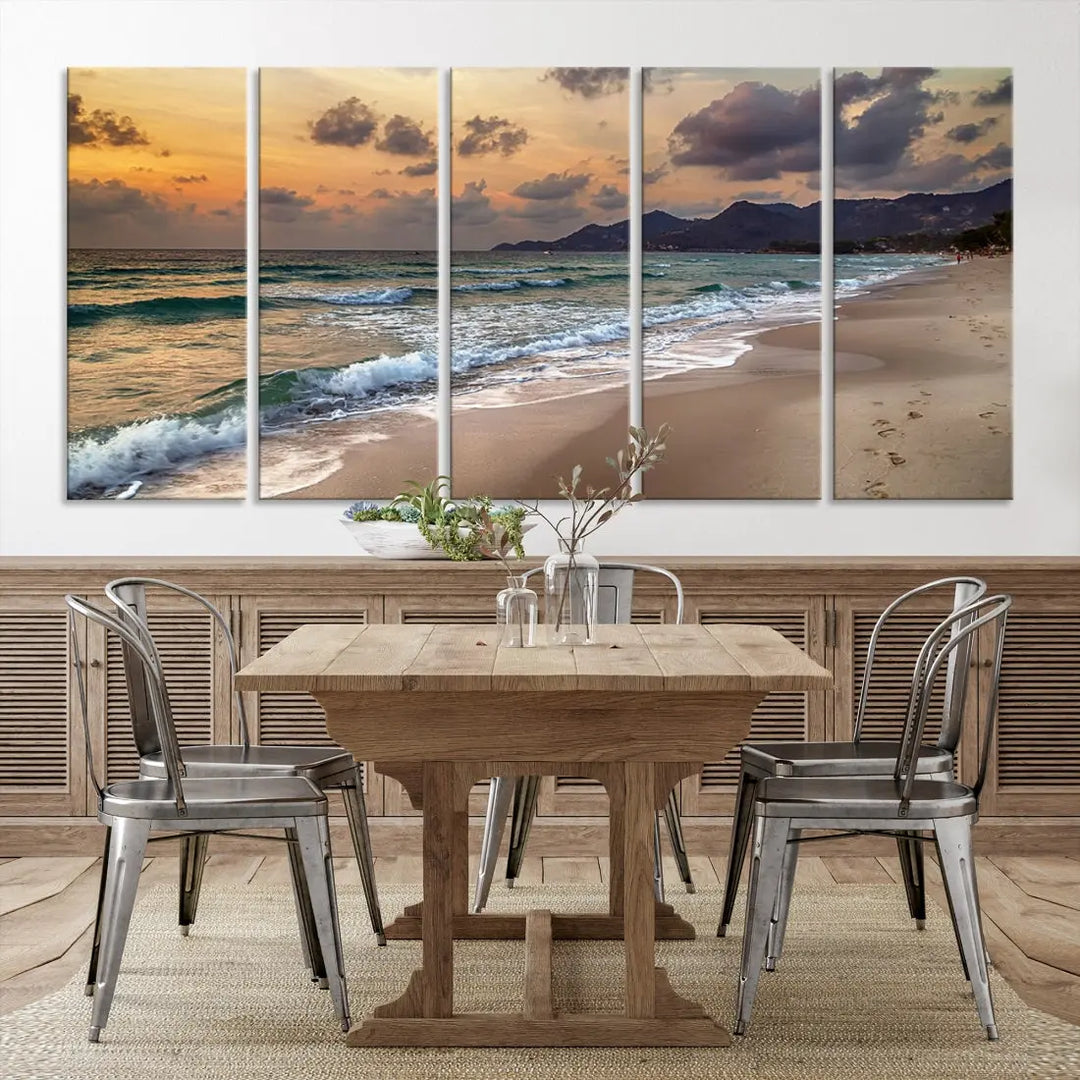 Ocean Beach Wall Art Canvas Print Sunset Artwork Print Coastal Wall Art