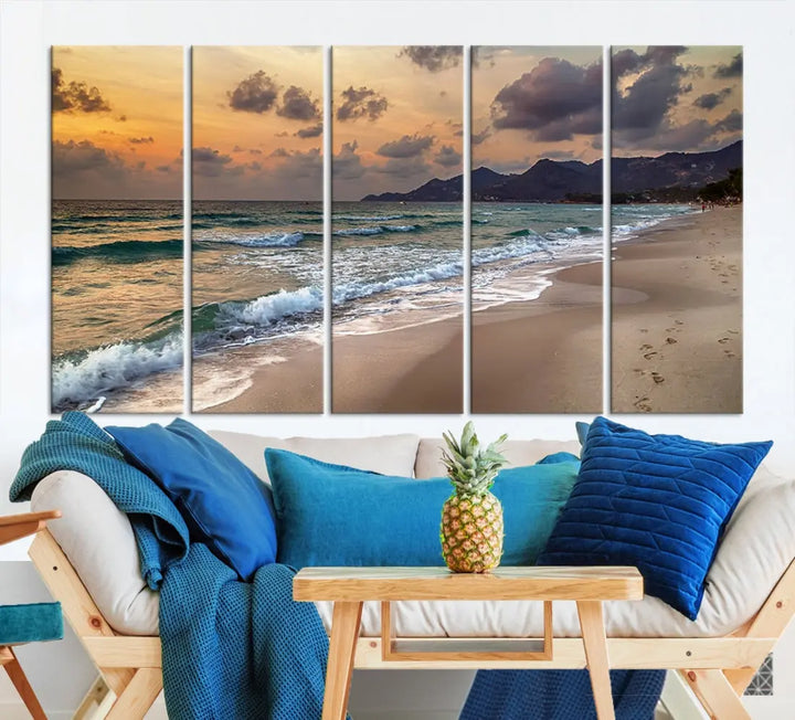 Ocean Beach Wall Art Canvas Print Sunset Artwork Print Coastal Wall Art