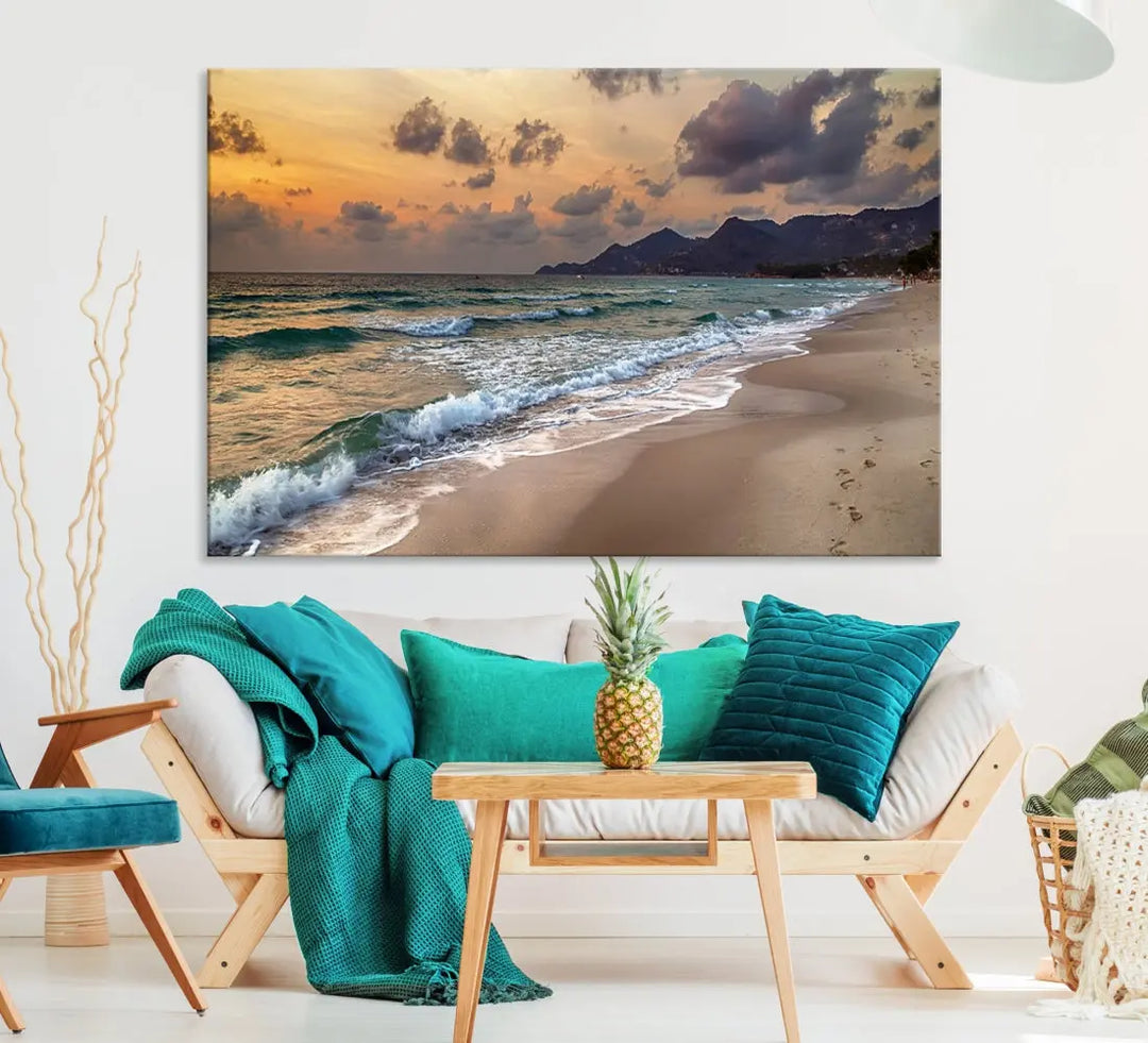 Ocean Beach Wall Art Canvas Print Sunset Artwork Print Coastal Wall Art