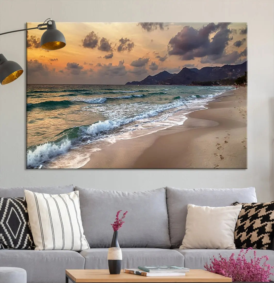 Ocean Beach Wall Art Canvas Print Sunset Artwork Print Coastal Wall Art