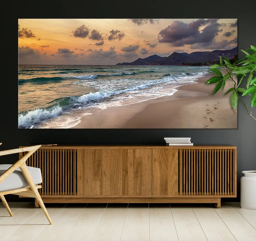 Ocean Beach Wall Art Canvas Print Sunset Artwork Print Coastal Wall Art