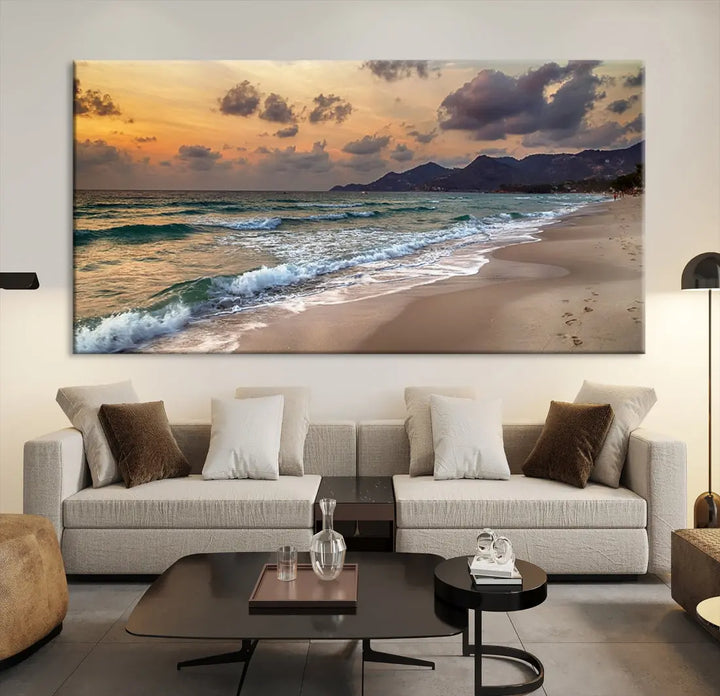 Ocean Beach Wall Art Canvas Print Sunset Artwork Print Coastal Wall Art