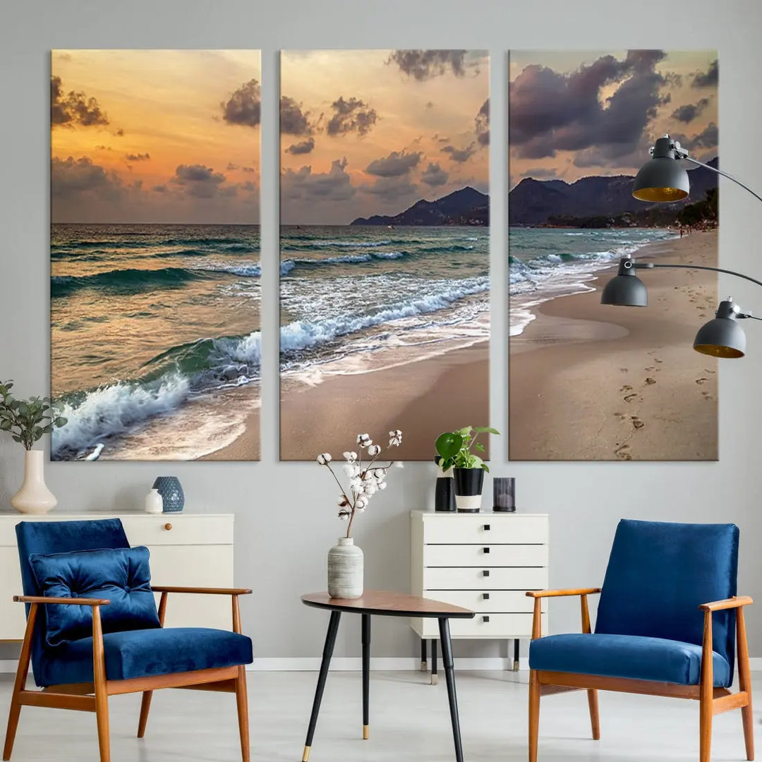 Ocean Beach Wall Art Canvas Print Sunset Artwork Print Coastal Wall Art