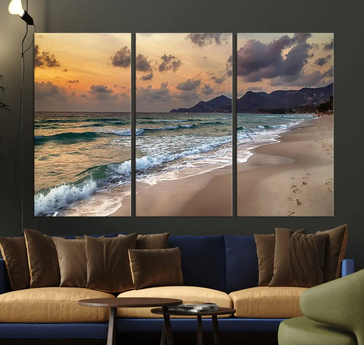 Ocean Beach Wall Art Canvas Print Sunset Artwork Print Coastal Wall Art