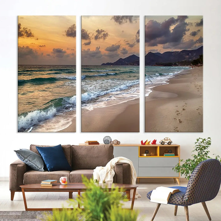 Ocean Beach Wall Art Canvas Print Sunset Artwork Print Coastal Wall Art