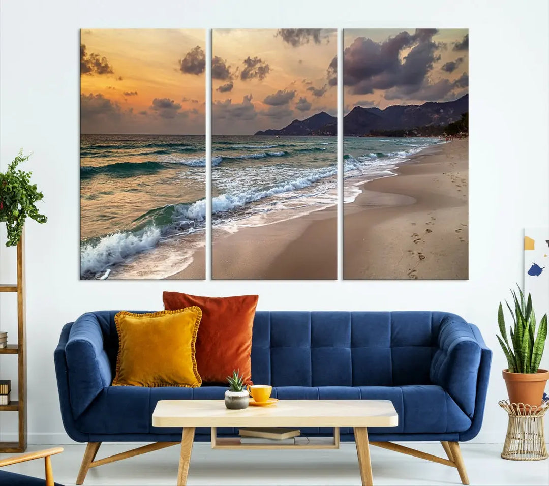 Ocean Beach Wall Art Canvas Print Sunset Artwork Print Coastal Wall Art