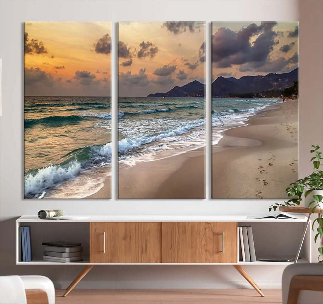 Ocean Beach Wall Art Canvas Print Sunset Artwork Print Coastal Wall Art