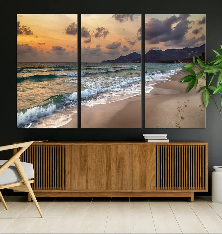 Ocean Beach Wall Art Canvas Print Sunset Artwork Print Coastal Wall Art