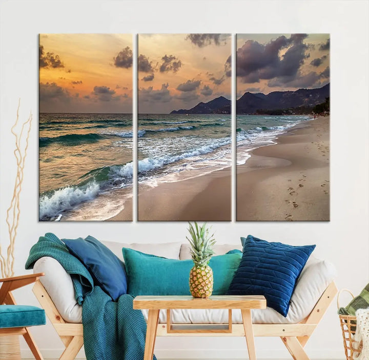 Ocean Beach Wall Art Canvas Print Sunset Artwork Print Coastal Wall Art